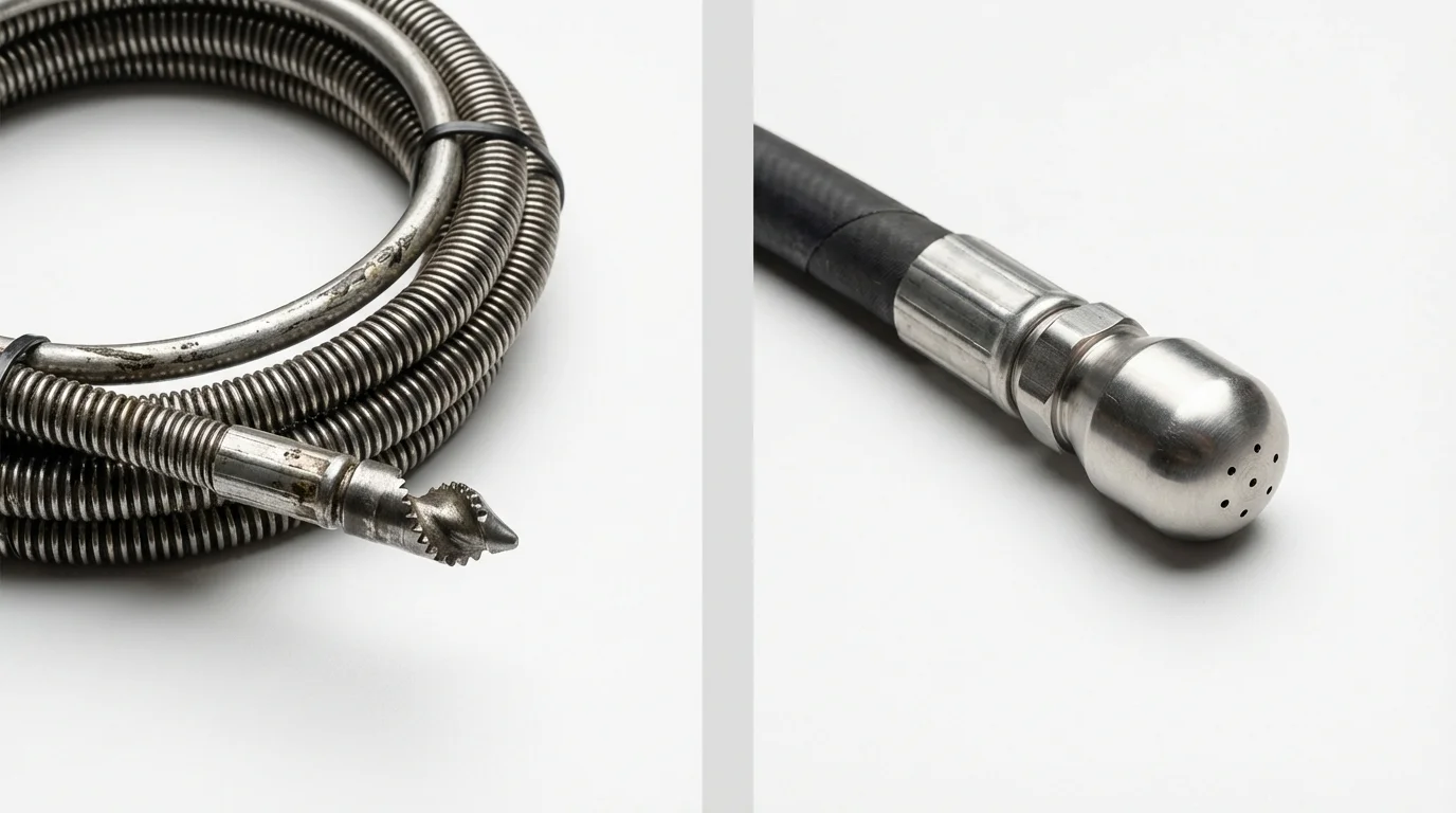 Drain snake cable and hydro jetting nozzle used for drain cleaning in Ringgold, LA