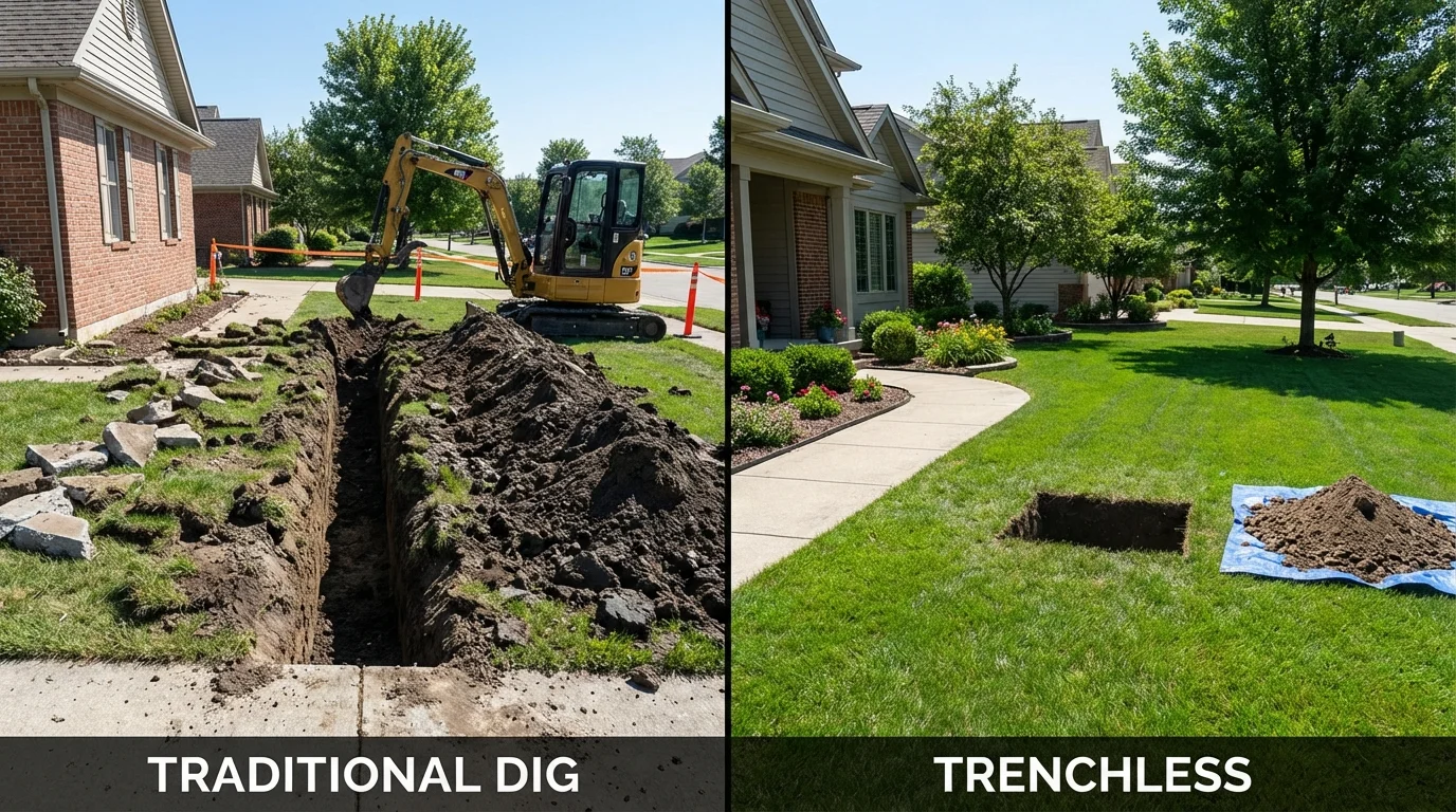 Trenchless sewer repair with minimal yard damage versus traditional excavation in Ringgold, LA